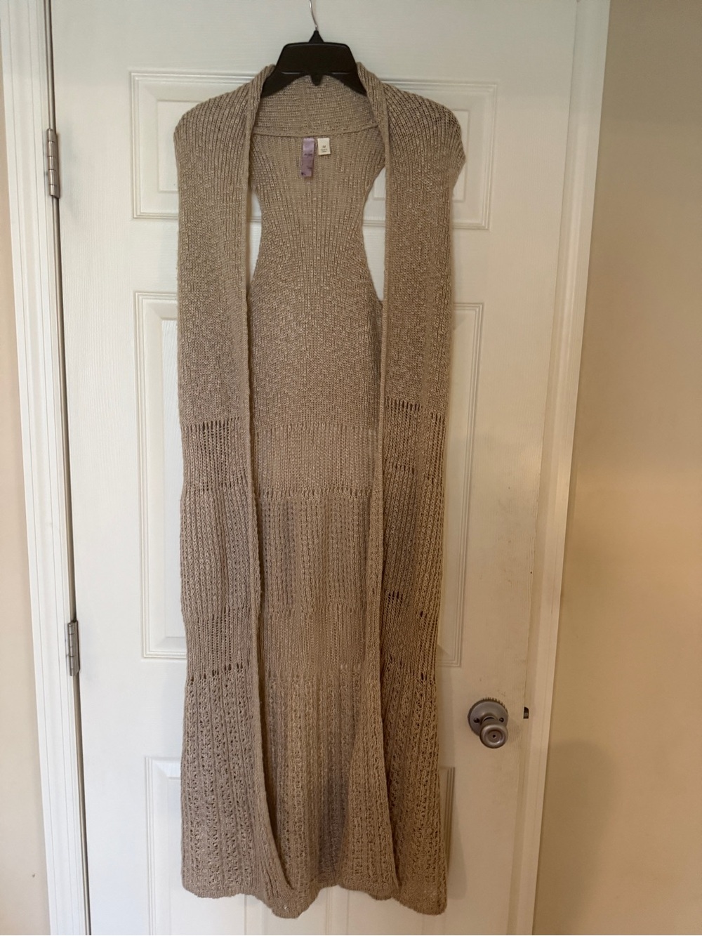 Alya Open-Front Knit Duster Vest in Light Beige